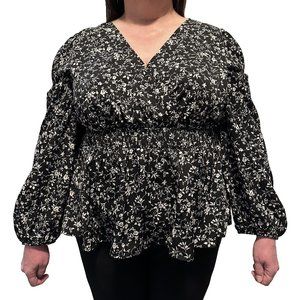 Shein Frenchy Black and White Floral Peplum Top